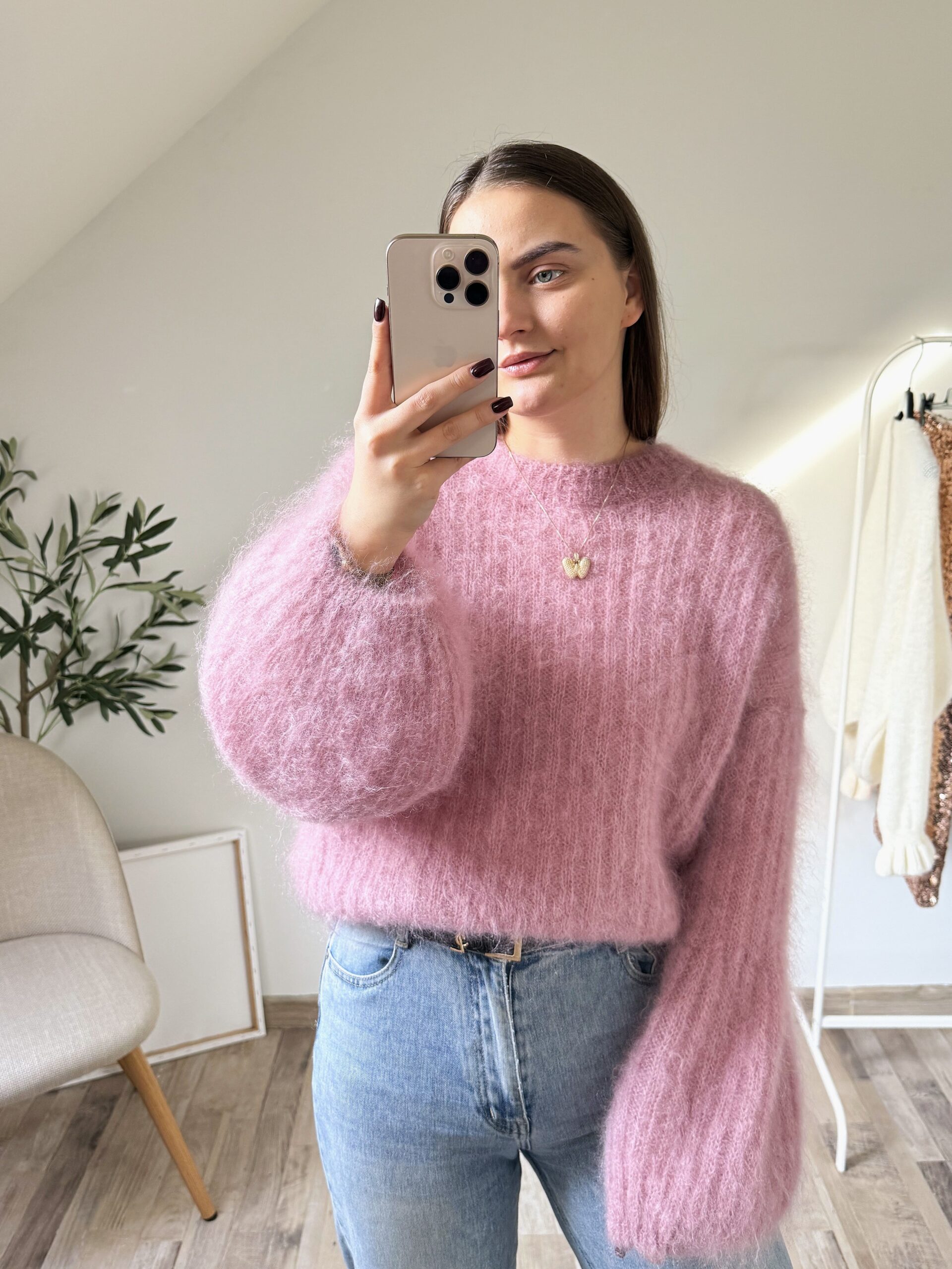 SWETER DZWONEK ♡ 81% KID MOHAIR PUDER - obrazek 3