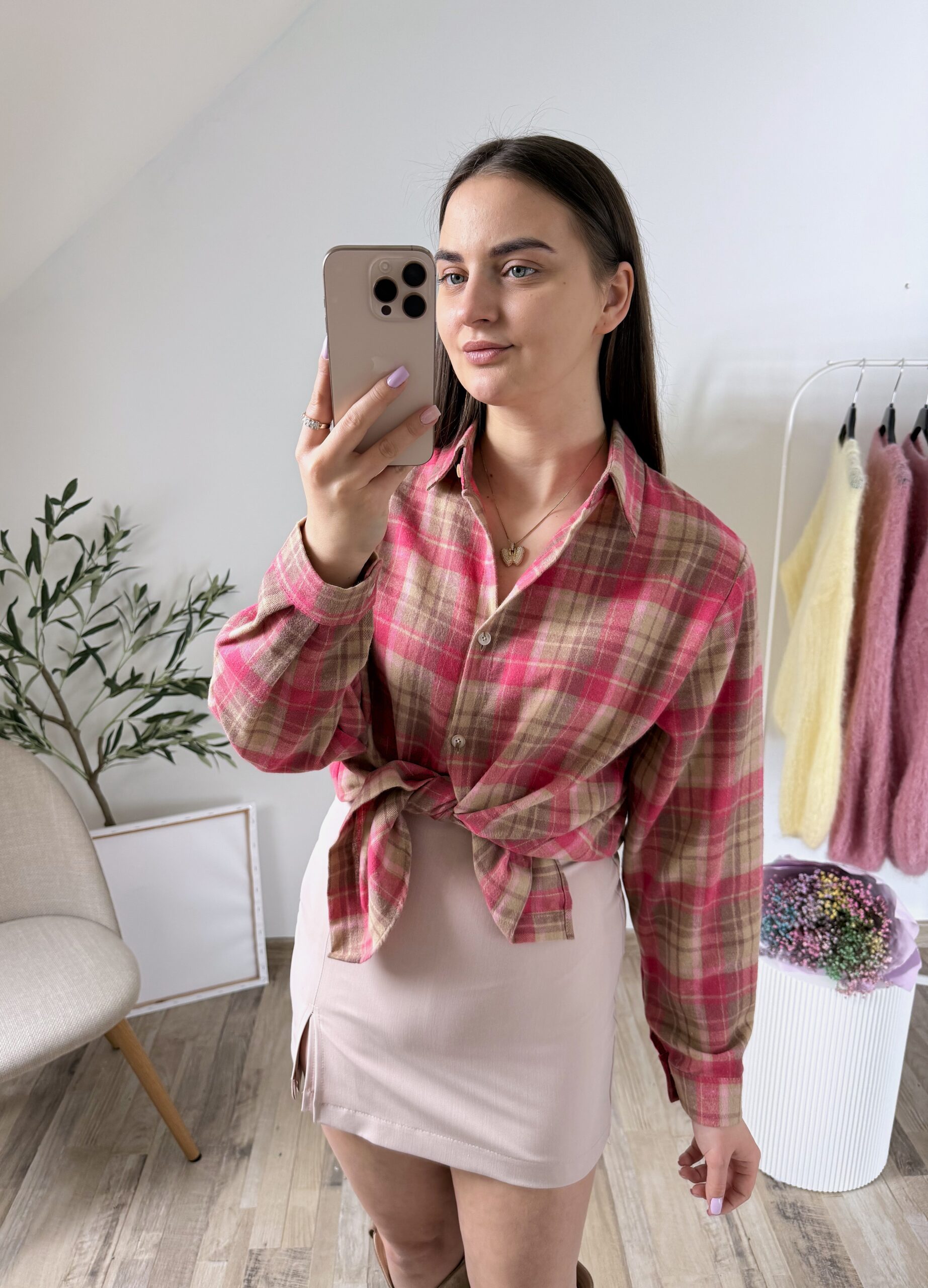 KOSZULA W KRATĘ LAVI ♡ BEŻ-FUKSJA - obrazek 4