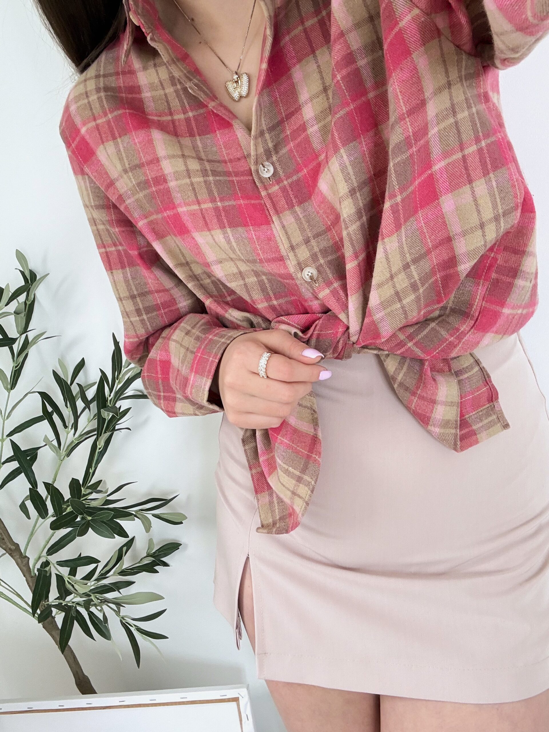 KOSZULA W KRATĘ LAVI ♡ BEŻ-FUKSJA - obrazek 3