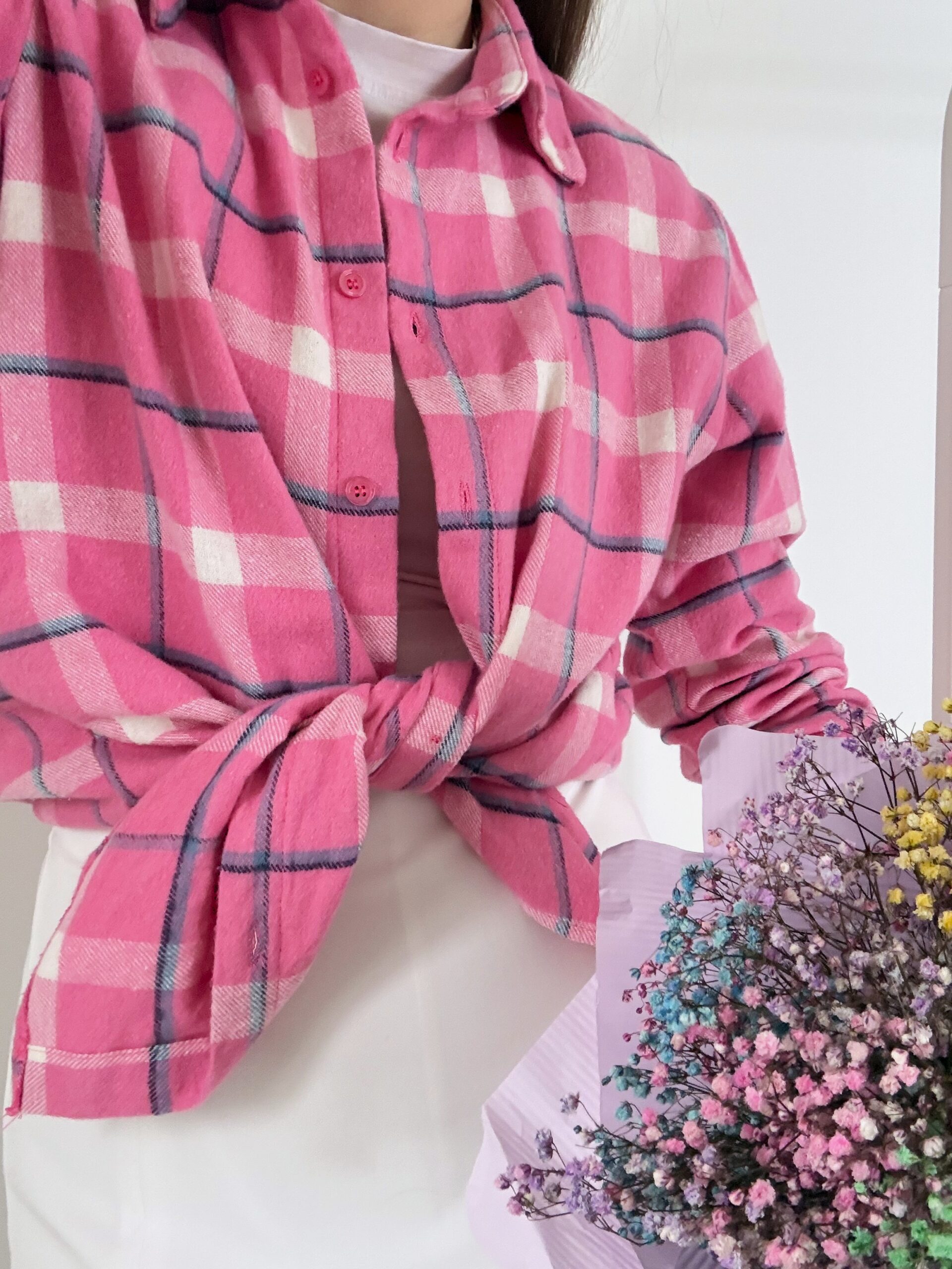 KOSZULA W KRATĘ LAVI ♡ CUKIERKOWY RÓŻ - obrazek 3