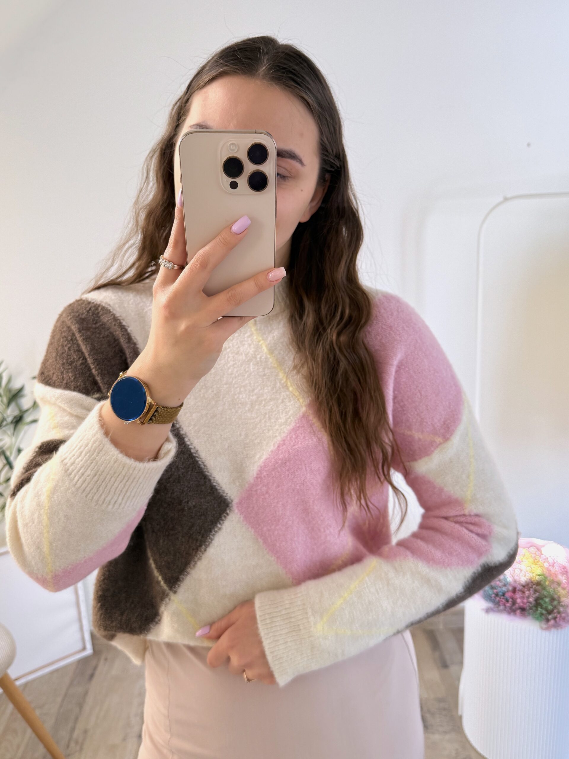 SWETER W ROMBY AZARA ♡ ŚMIETANA-PUDER - obrazek 4