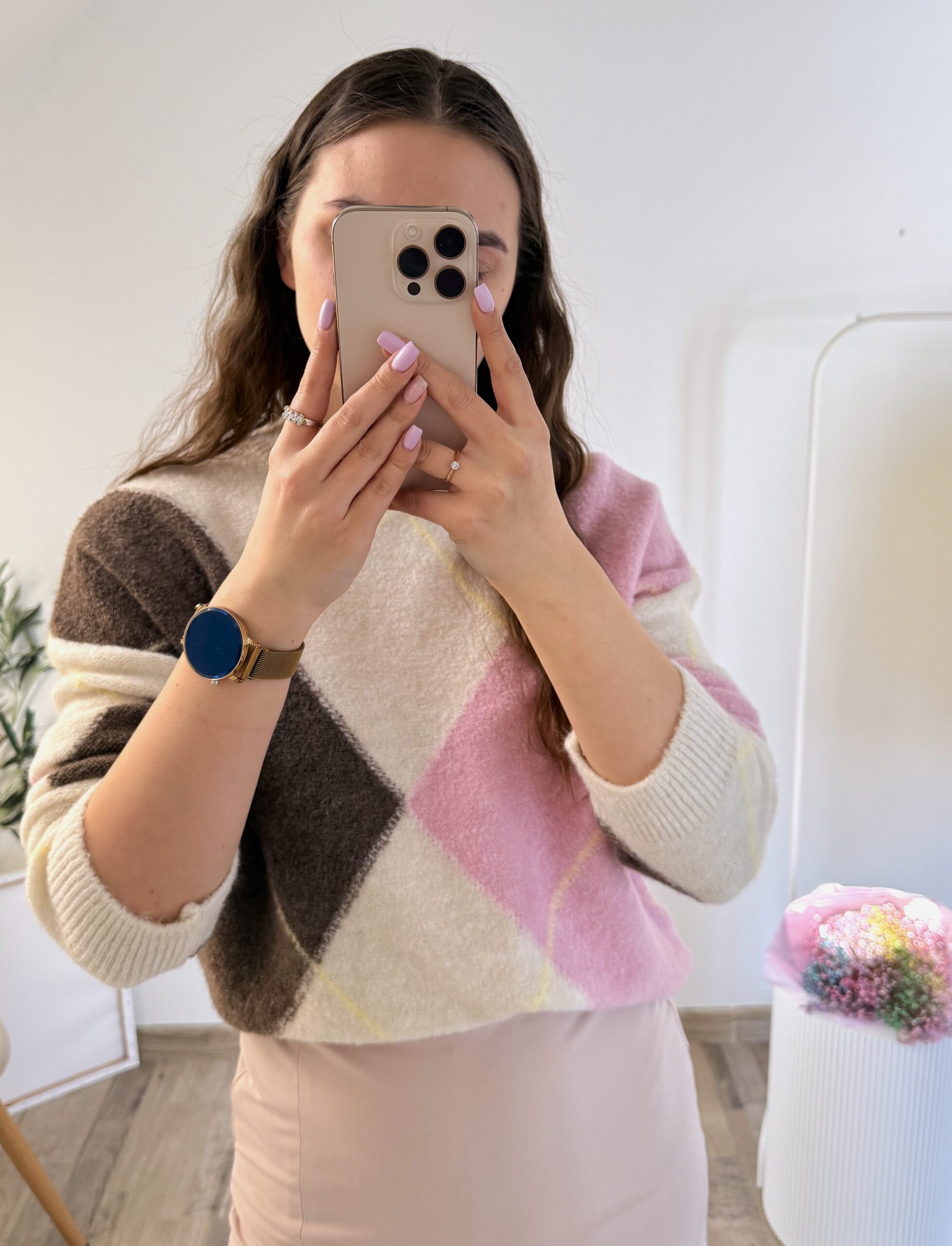 SWETER W ROMBY AZARA ♡ ŚMIETANA-PUDER - obrazek 3